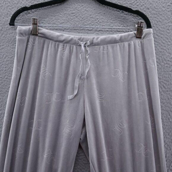 Juicy Couture‎ Womens Soft Velour Jogger Pants Large Gray All Over Logo Lounge - Picture 3 of 14